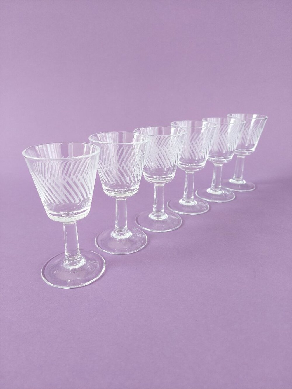 Vintage French Clear Crystal Cordial Glasses Set of 6 Luminarc Frosted Swirl